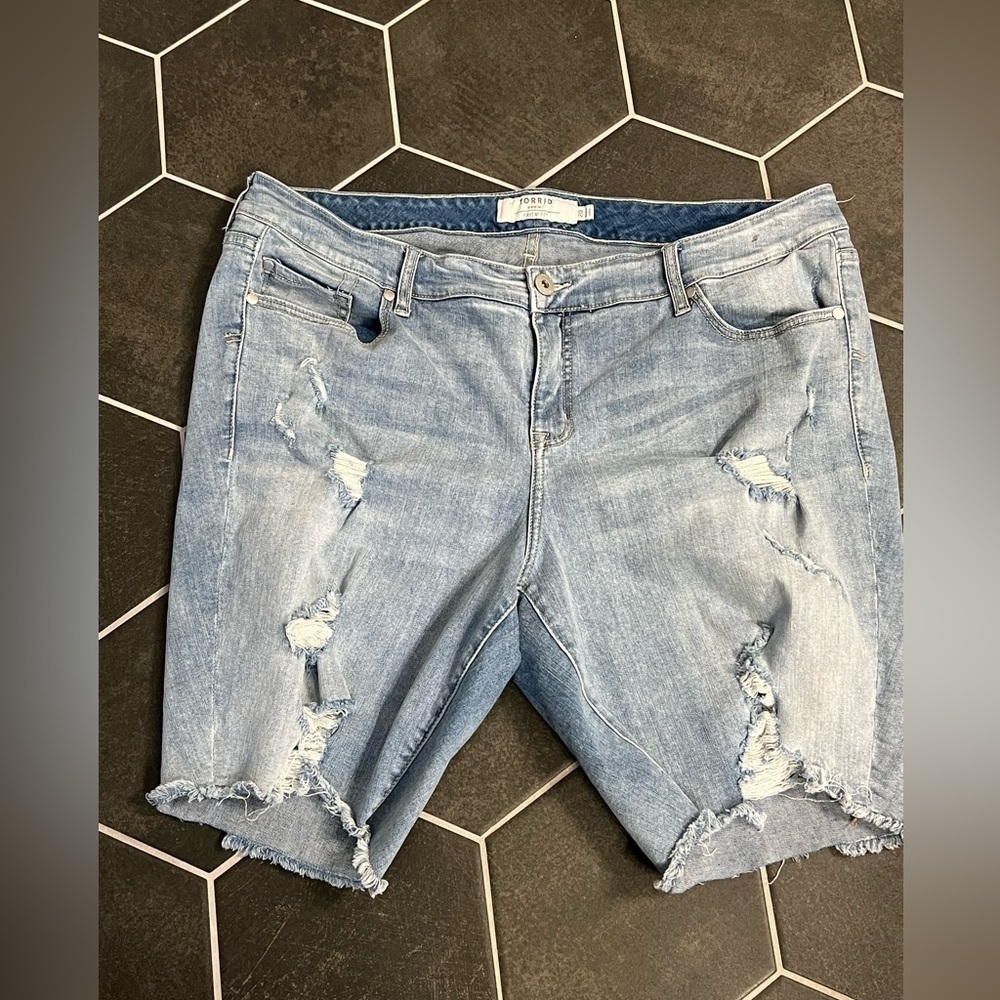 Light Wash Distressed Bermuda Shorts